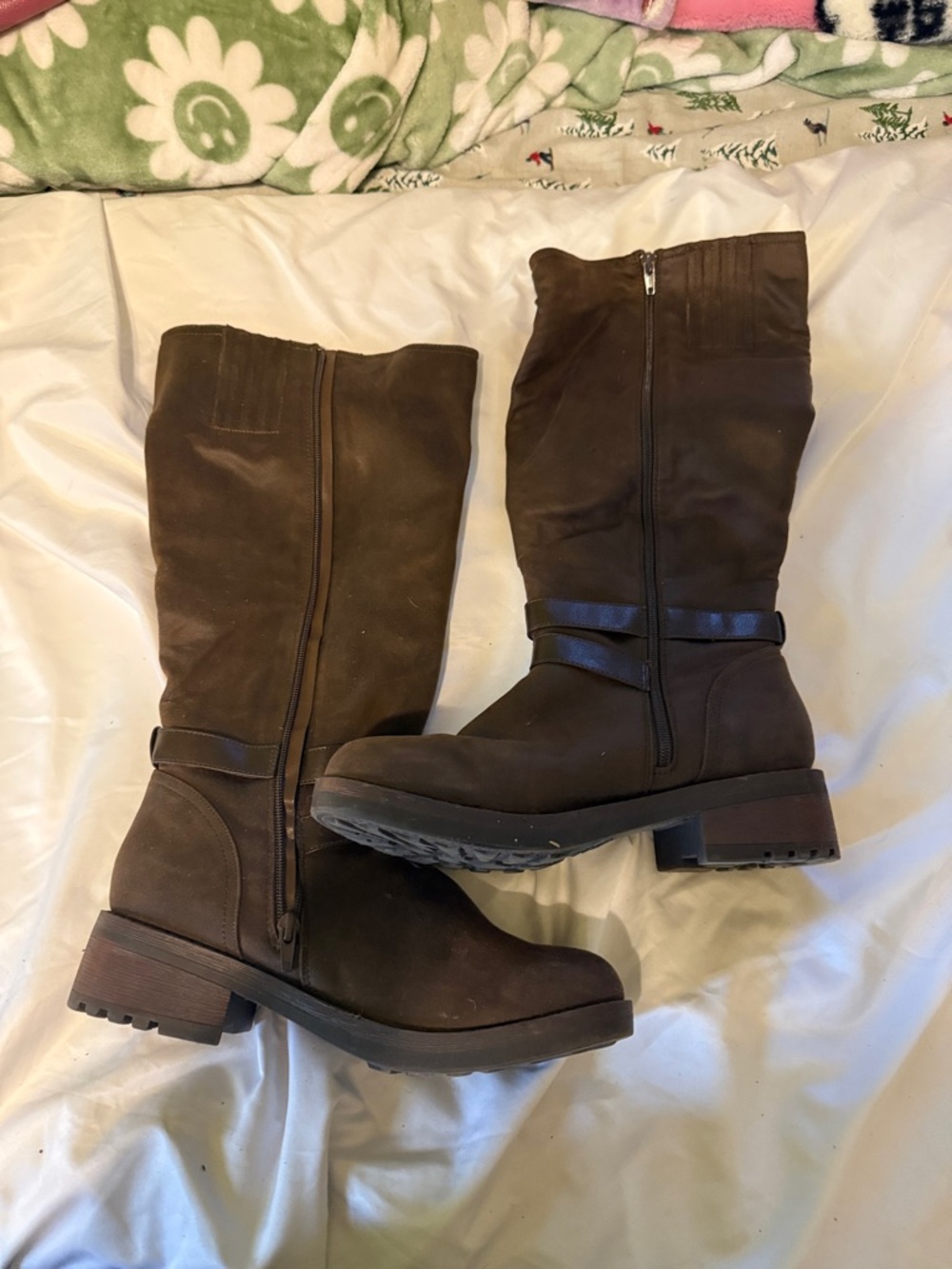Kensie Dark Brown Mid-Calf Chunky Heel Zip Boots